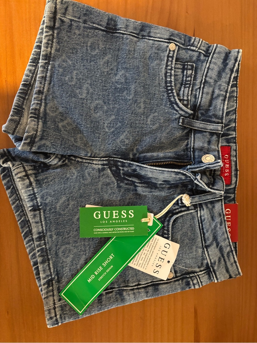 Guess Women's Faded Blue Logo-Print Denim Shorts